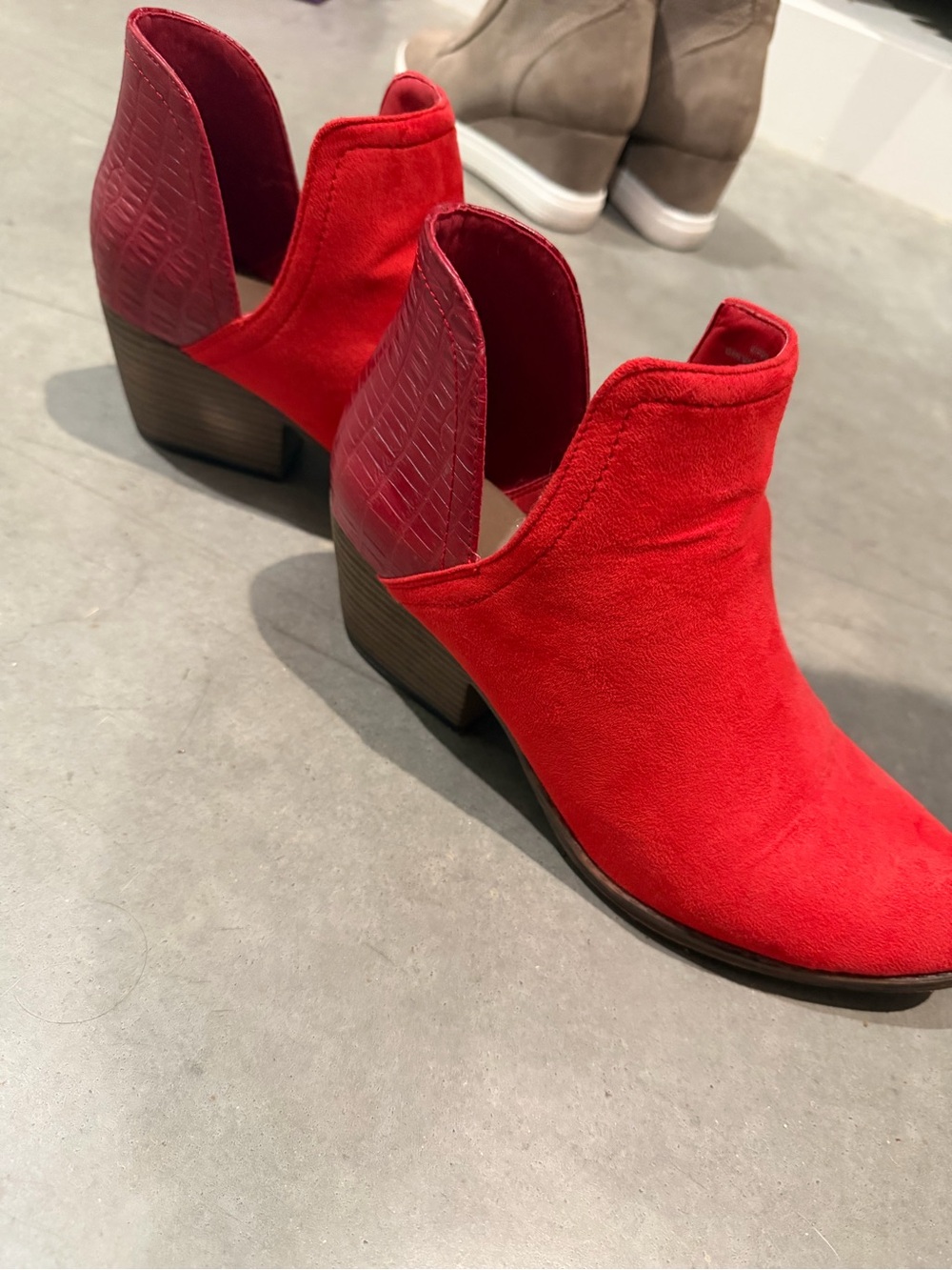 Women’s Red Suede Cutout Ankle Boots